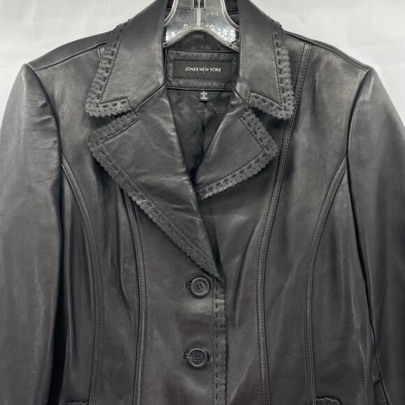 Jones New York Women Black Leather Jacket - Picture 5 of 10